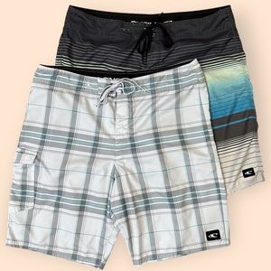 Mens O’Neill Swim 38 White Blue Board Shorts XL Surf Skate Beach Summer Plaid